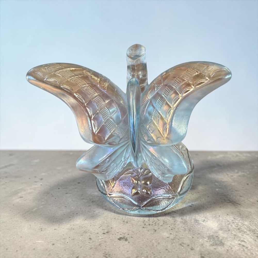 Vintage Fenton Iridescent Glass Butterfly on Branch Ring Holder 1980s - Picture 8 of 12